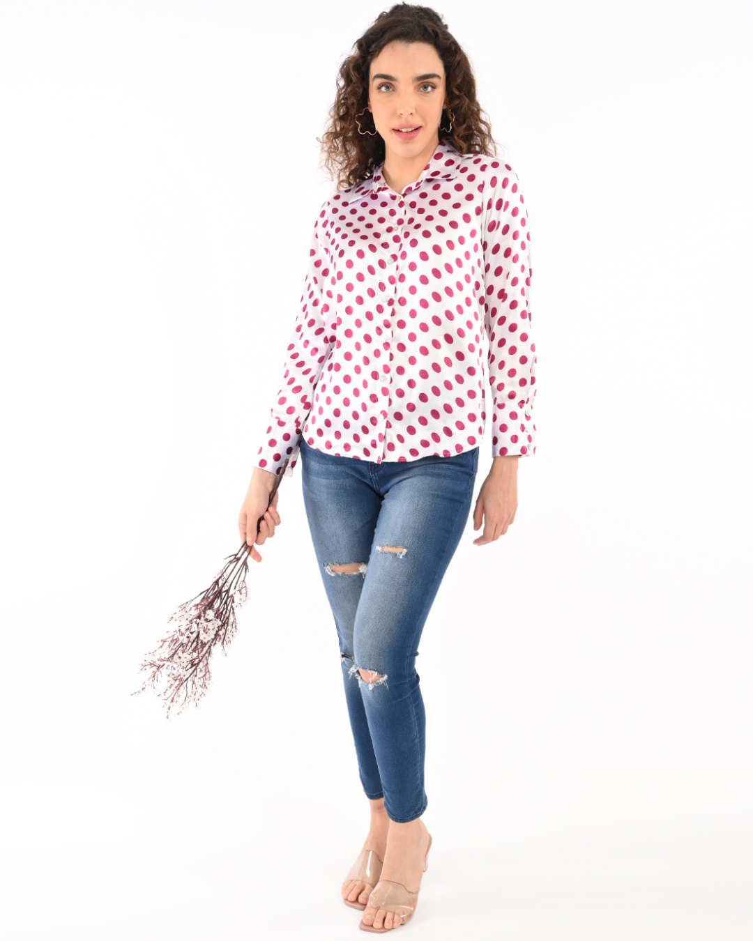 Classic Polka dot Button down shirt-Berry Pink shirt