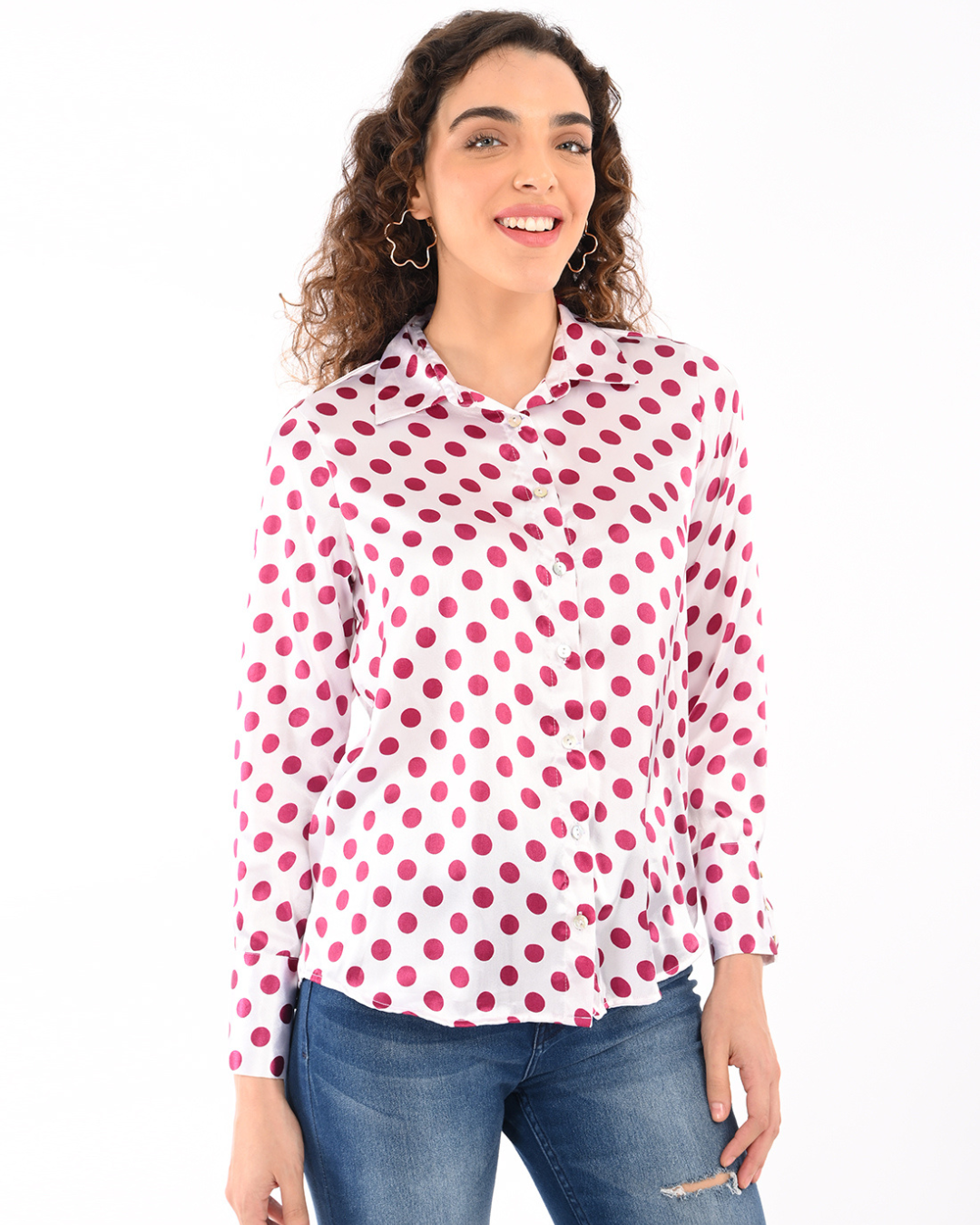 Classic Polka dot Button down shirt-Berry Pink shirt