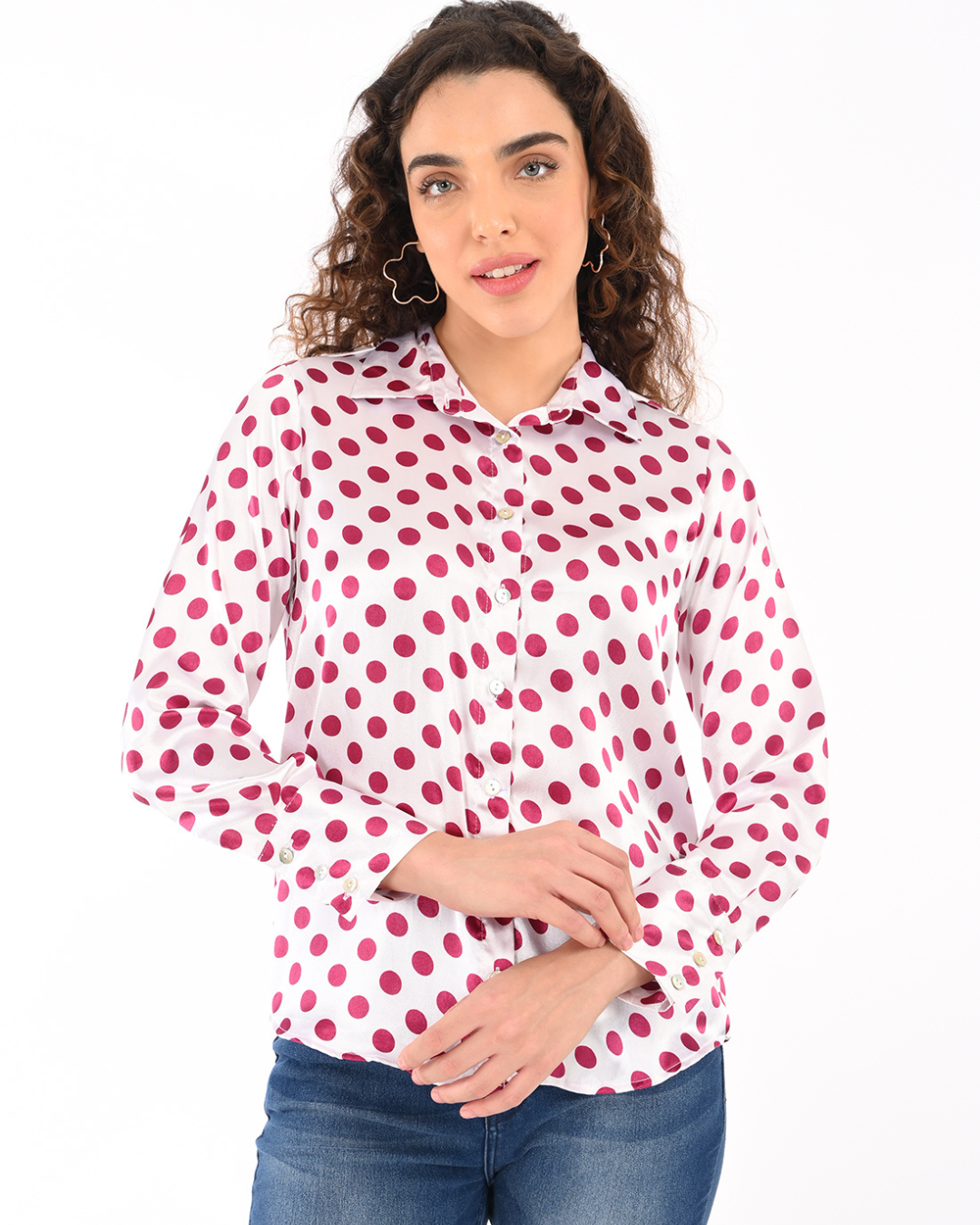 Classic Polka dot Button down shirt-Berry Pink shirt