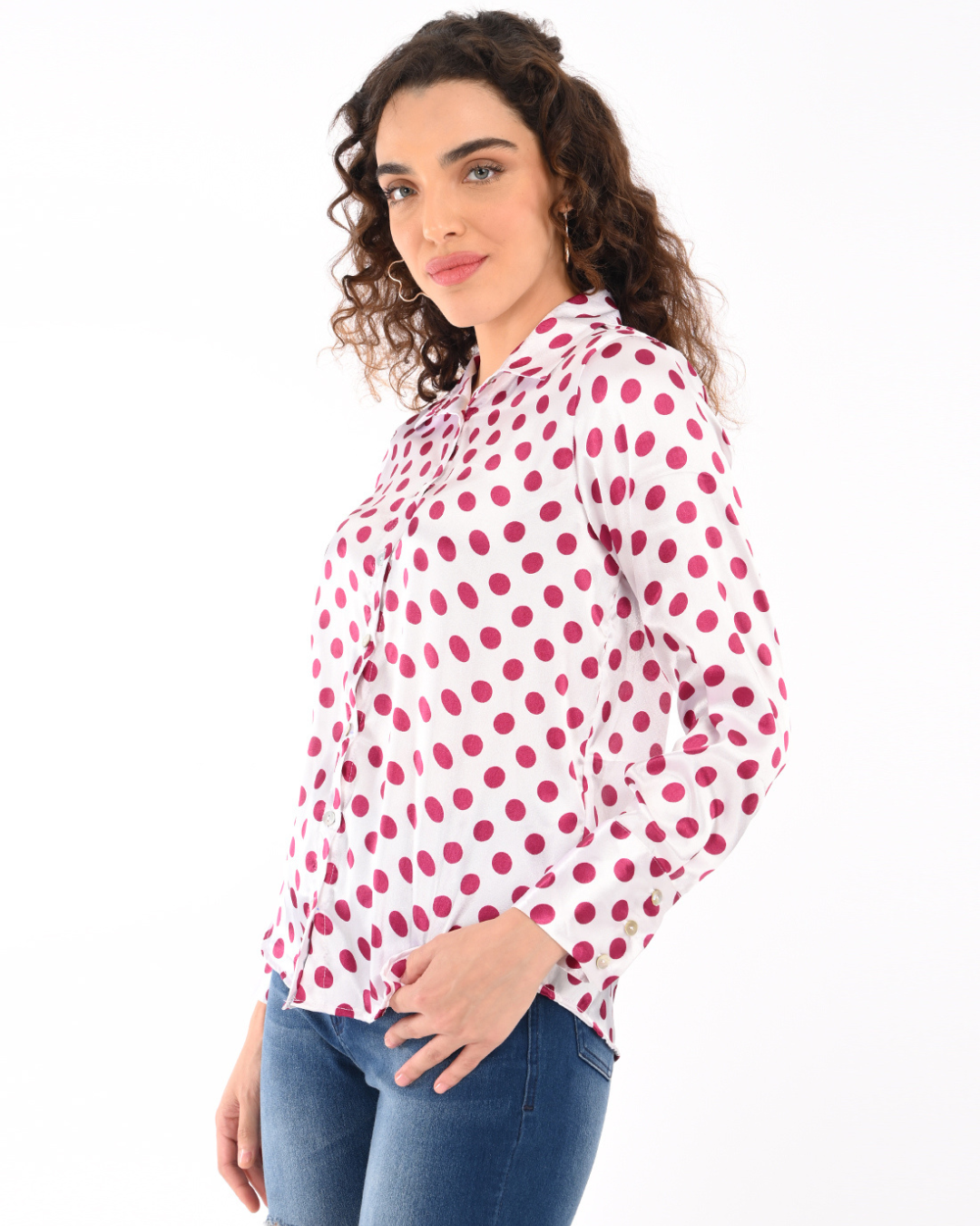 Classic Polka dot Button down shirt-Berry Pink shirt