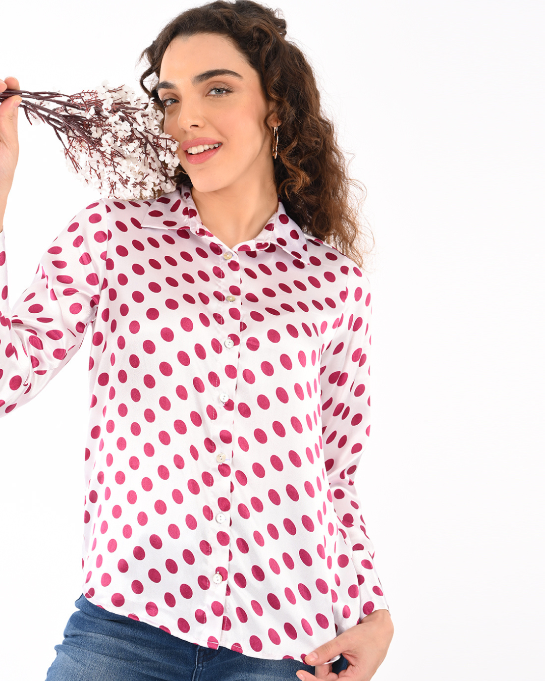 Classic Polka dot Button down shirt-Berry Pink shirt