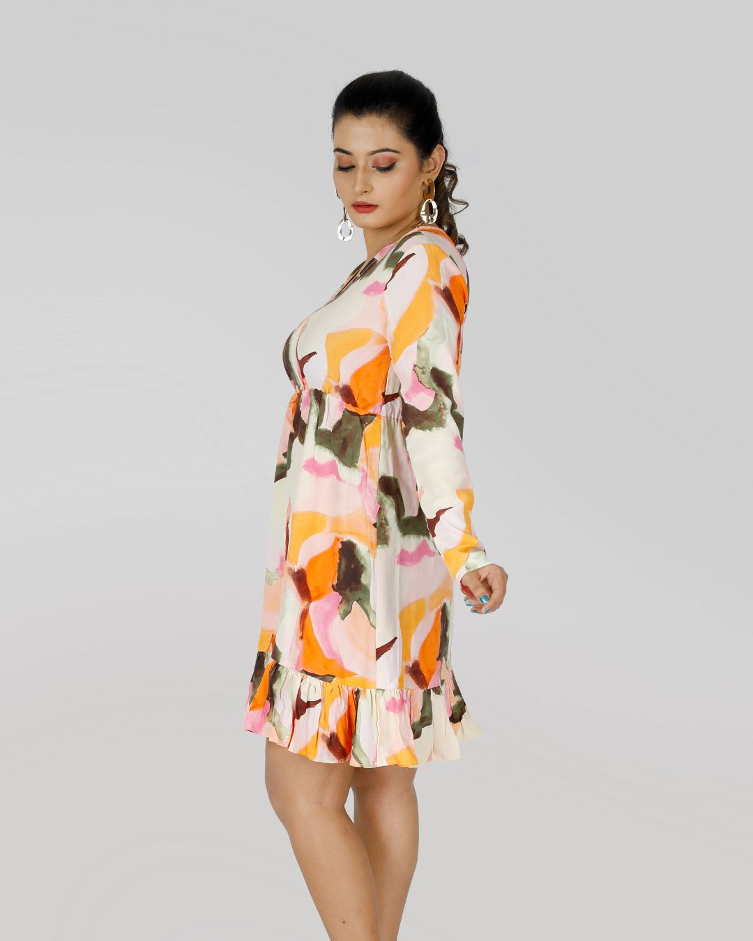 V Neck Dress in Smudged Flower print