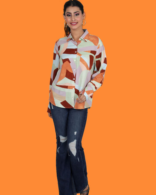 Long Sleeves Geometrical Print shirt