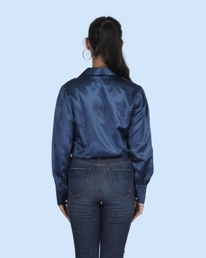 Long Sleeves Satin Shirt in Royal Blue Color