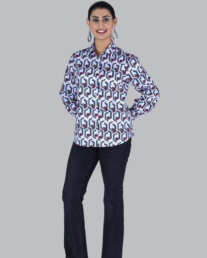 Long Sleeves Geometrical Print shirt