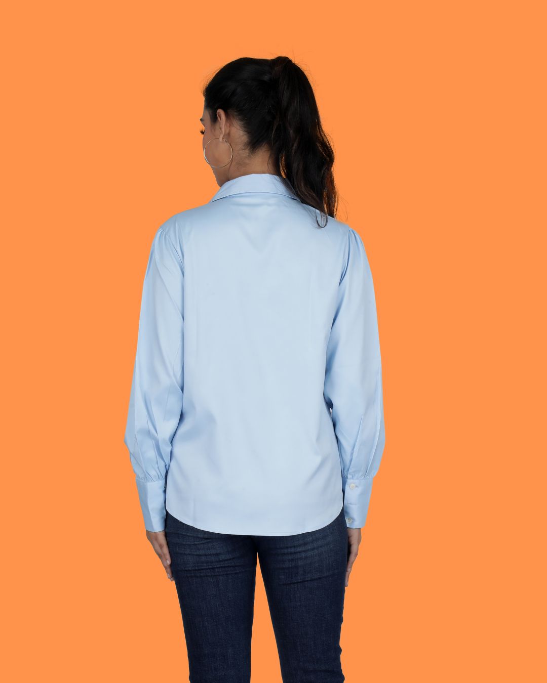 Long Sleeves Satin Shirt in Sky Blue Color