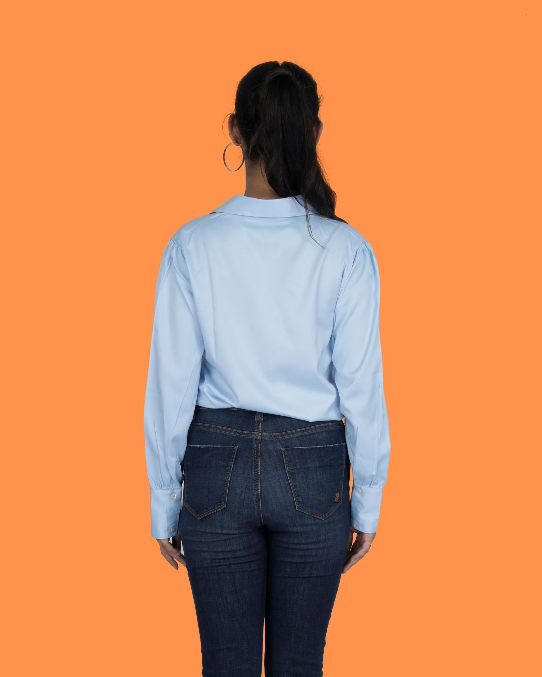 Long Sleeves Satin Shirt in Sky Blue Color