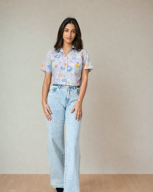 Short Sleeve Slim fit Flower print Crop Top