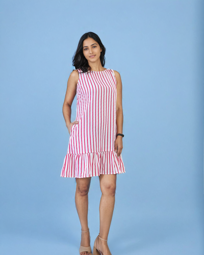 Red and white Printed stripe dress Fair at hem