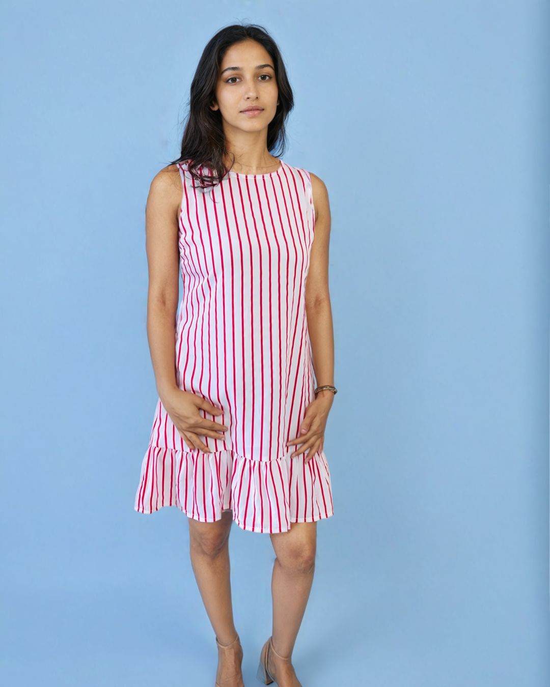 Red and white Printed stripe dress Fair at hem