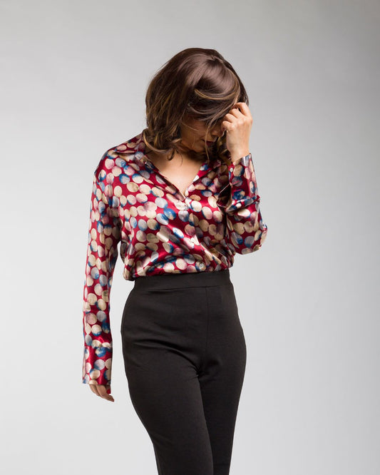 Printed Satin Shirt in Polka Dot Prints