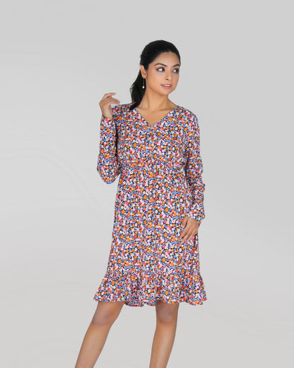 V Neck Dress in Flower print