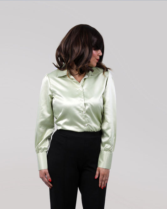 Long Sleeves Satin Shirt in Pastel Sea Green Color