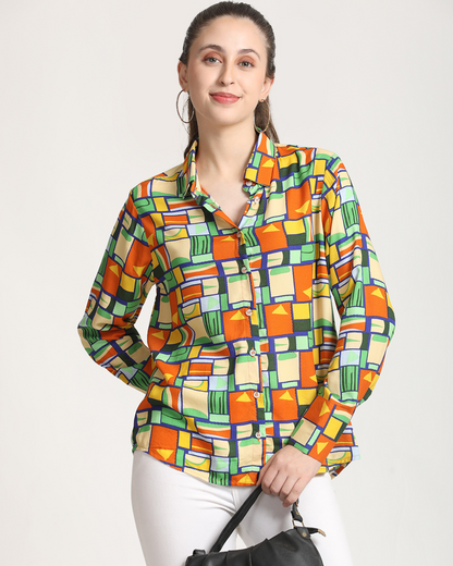 Long Sleeves Geometrical Print shirt