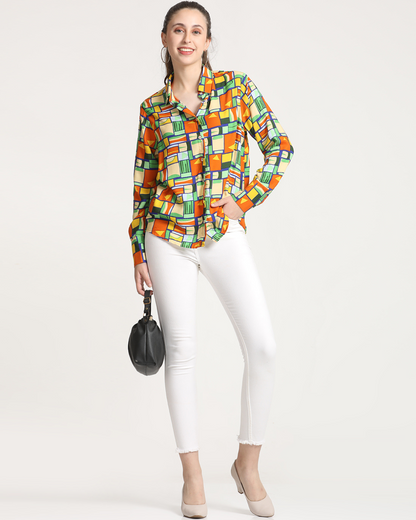 Long Sleeves Geometrical Print shirt