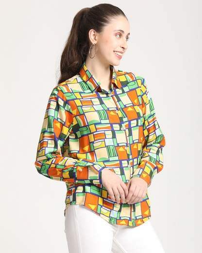 Long Sleeves Geometrical Print shirt