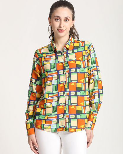 Long Sleeves Geometrical Print shirt