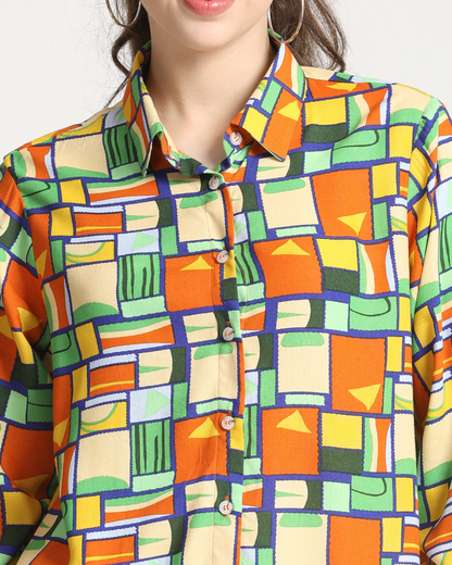 Long Sleeves Geometrical Print shirt