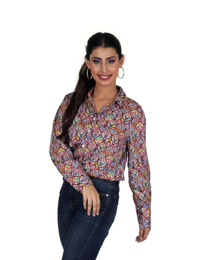 Long Sleeves Geometrical Print Satin Shirt