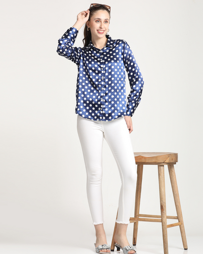 Long Sleeves Satin Shirt Polka dot print