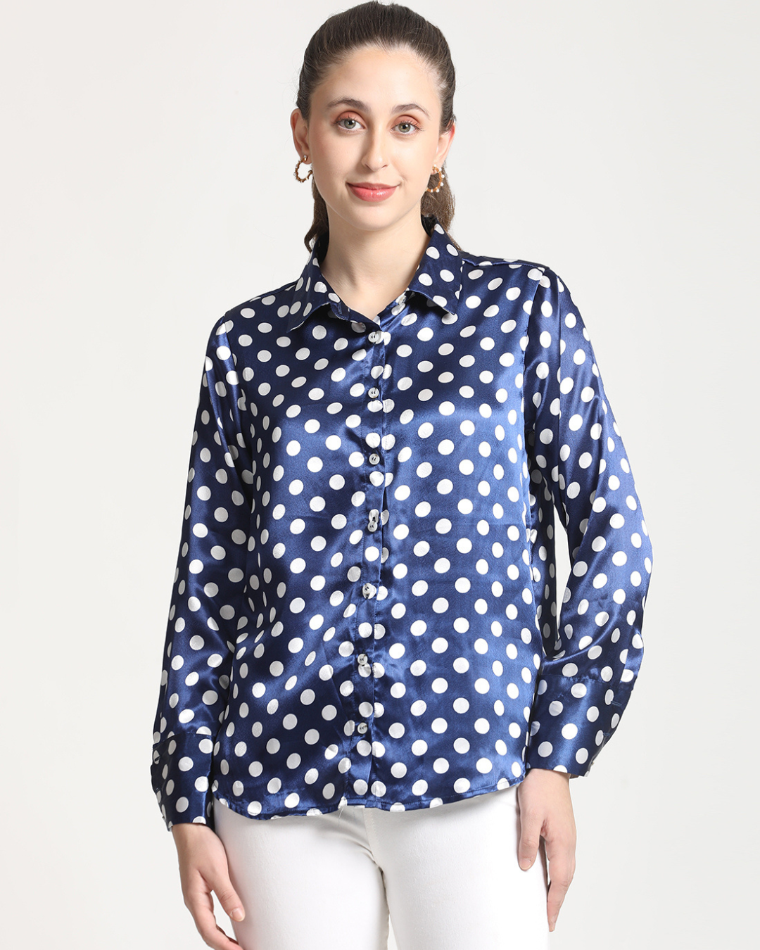 Long Sleeves Satin Shirt Polka dot print