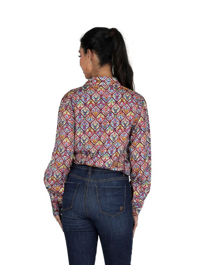 Long Sleeves Geometrical Print Satin Shirt