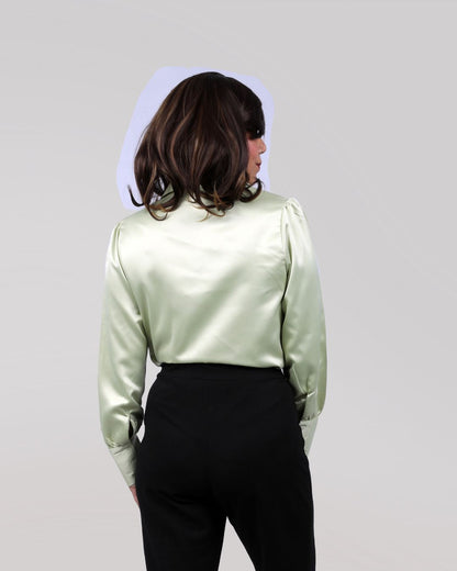 Long Sleeves Satin Shirt in Pastel Sea Green Color