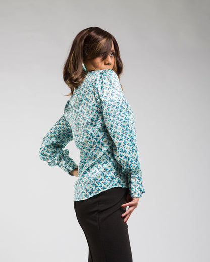 Printed Satin Shirt in Sea Green Garden Prints