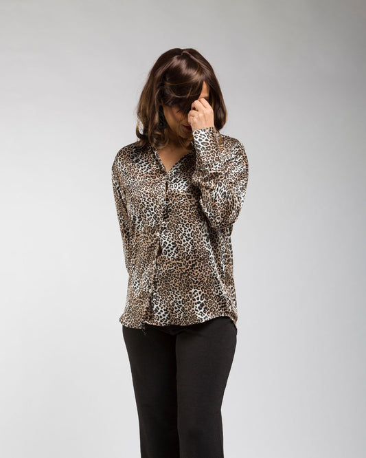 Printed Satin Shirt in Leopard Print