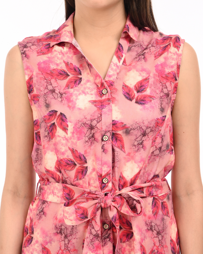 Blush Bloom Sleeveless Shirt Dress