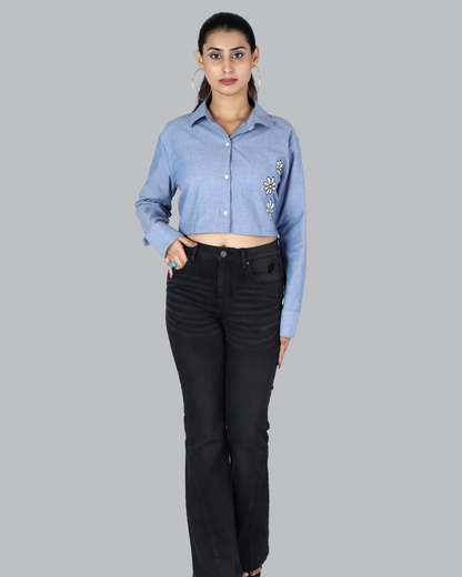 Chambray crop top with embroidery