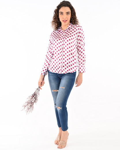 Classic Polka dot Button down shirt-Berry Pink shirt