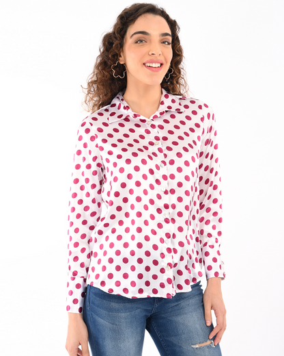 Classic Polka dot Button down shirt-Berry Pink shirt