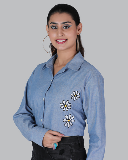 Chambray crop top with embroidery