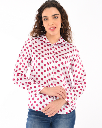 Classic Polka dot Button down shirt-Berry Pink shirt