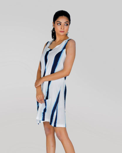 Tie & Dye Sleeveless Short Dress with Vertical Stripes