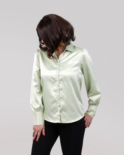 Long Sleeves Satin Shirt in Pastel Sea Green Color