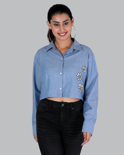 Chambray crop top with embroidery