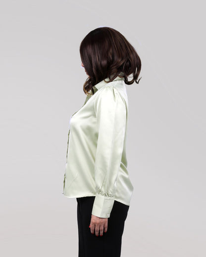 Long Sleeves Satin Shirt in Pastel Sea Green Color