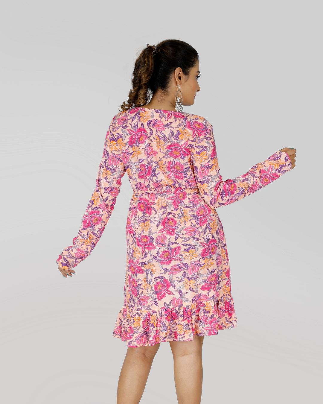 V Neck Dress with Pink Garden Prints