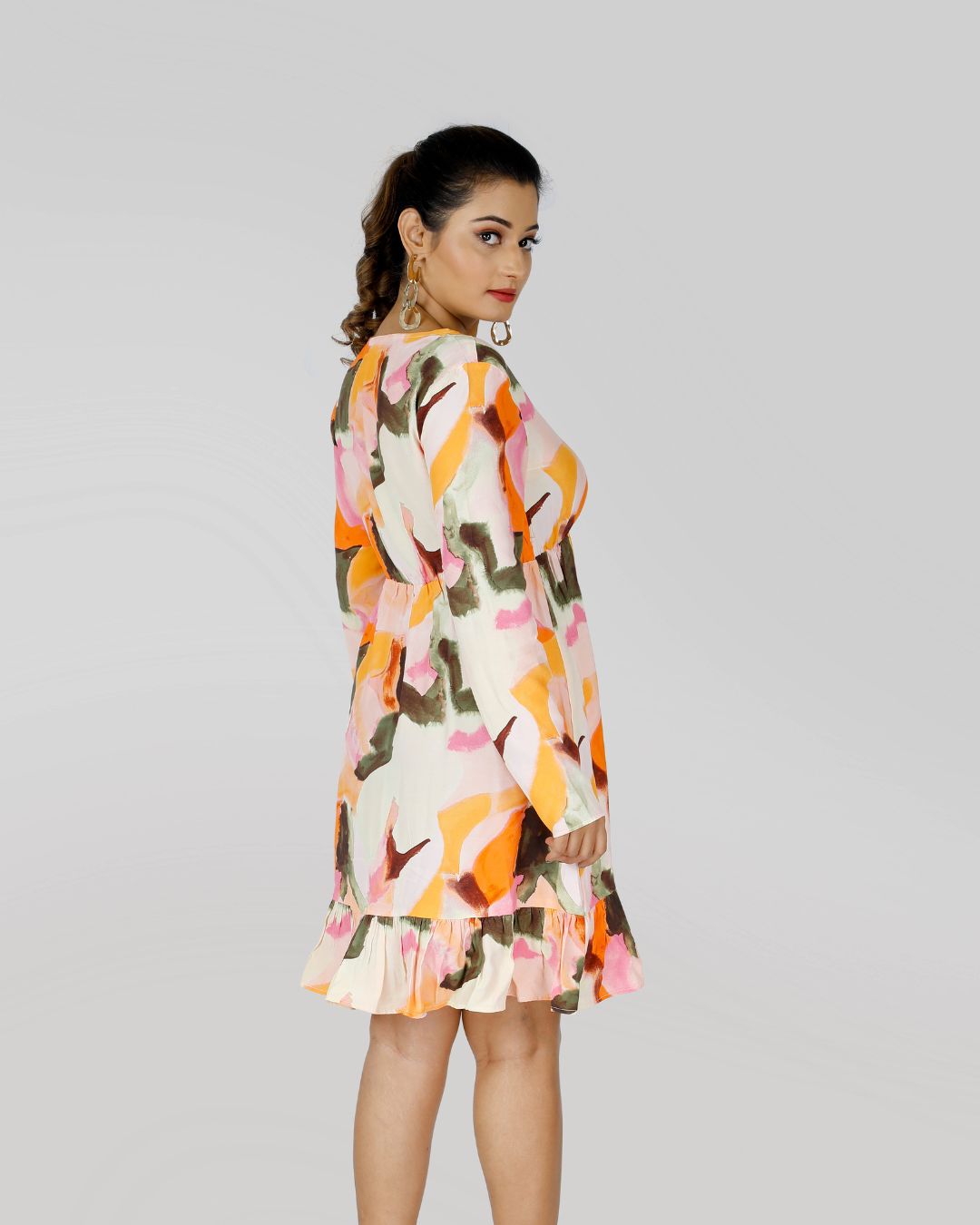 V Neck Dress in Smudged Flower print