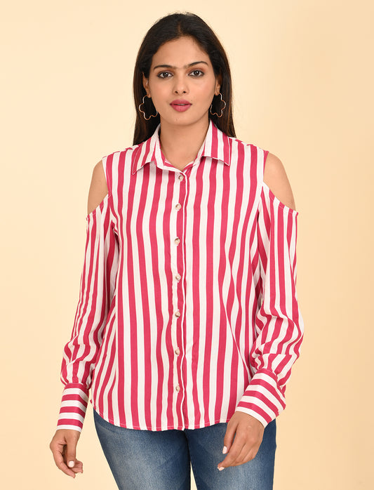 Bold Stripe cold Shoulder Shirt