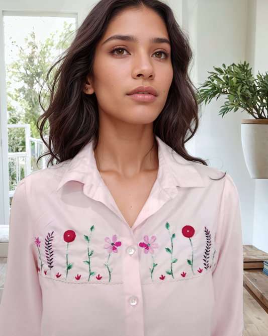 Floral chest embroidery shirt