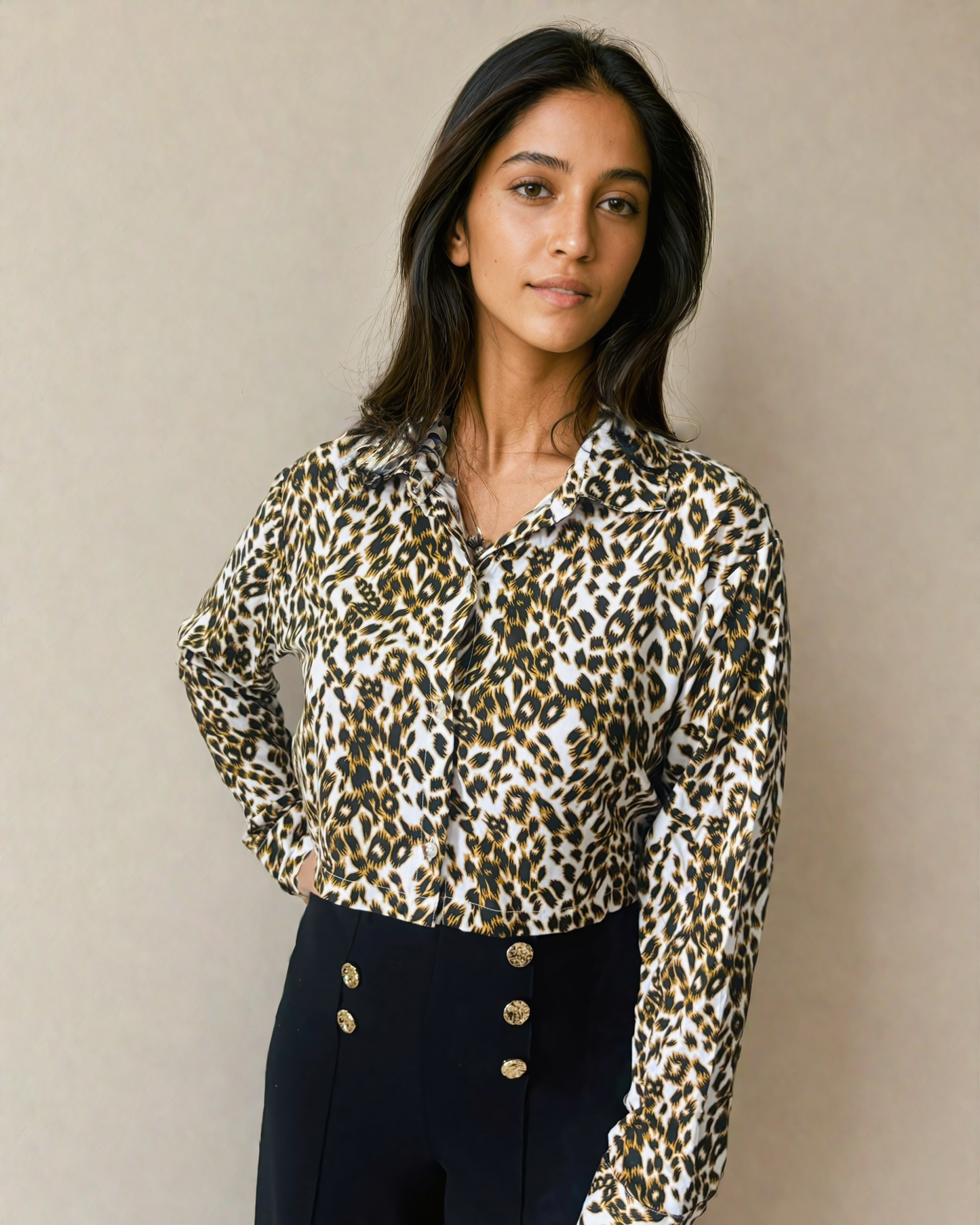 Leopard print Long sleeve Crop Top