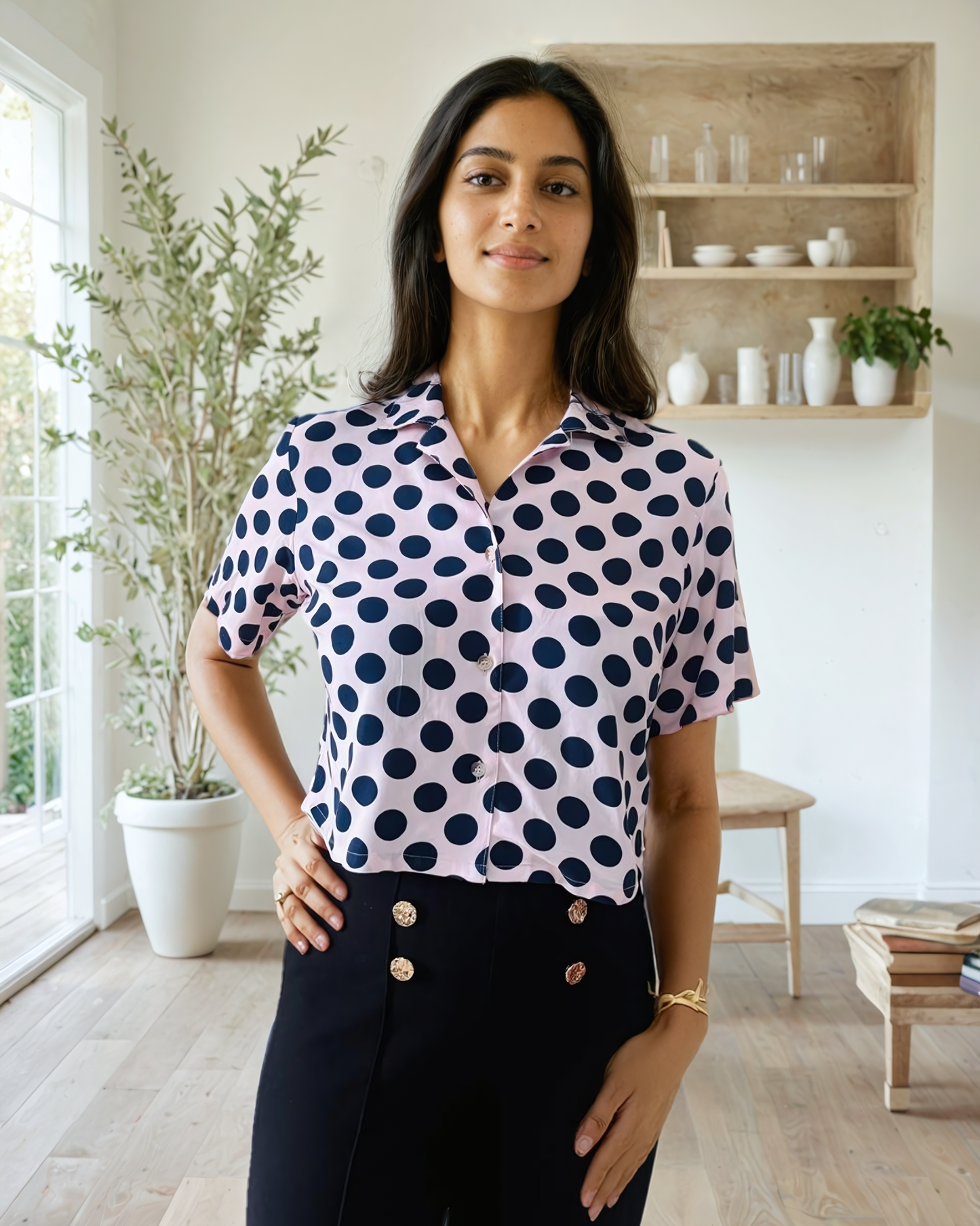 Short Sleeve Polka Dot  Crop Top