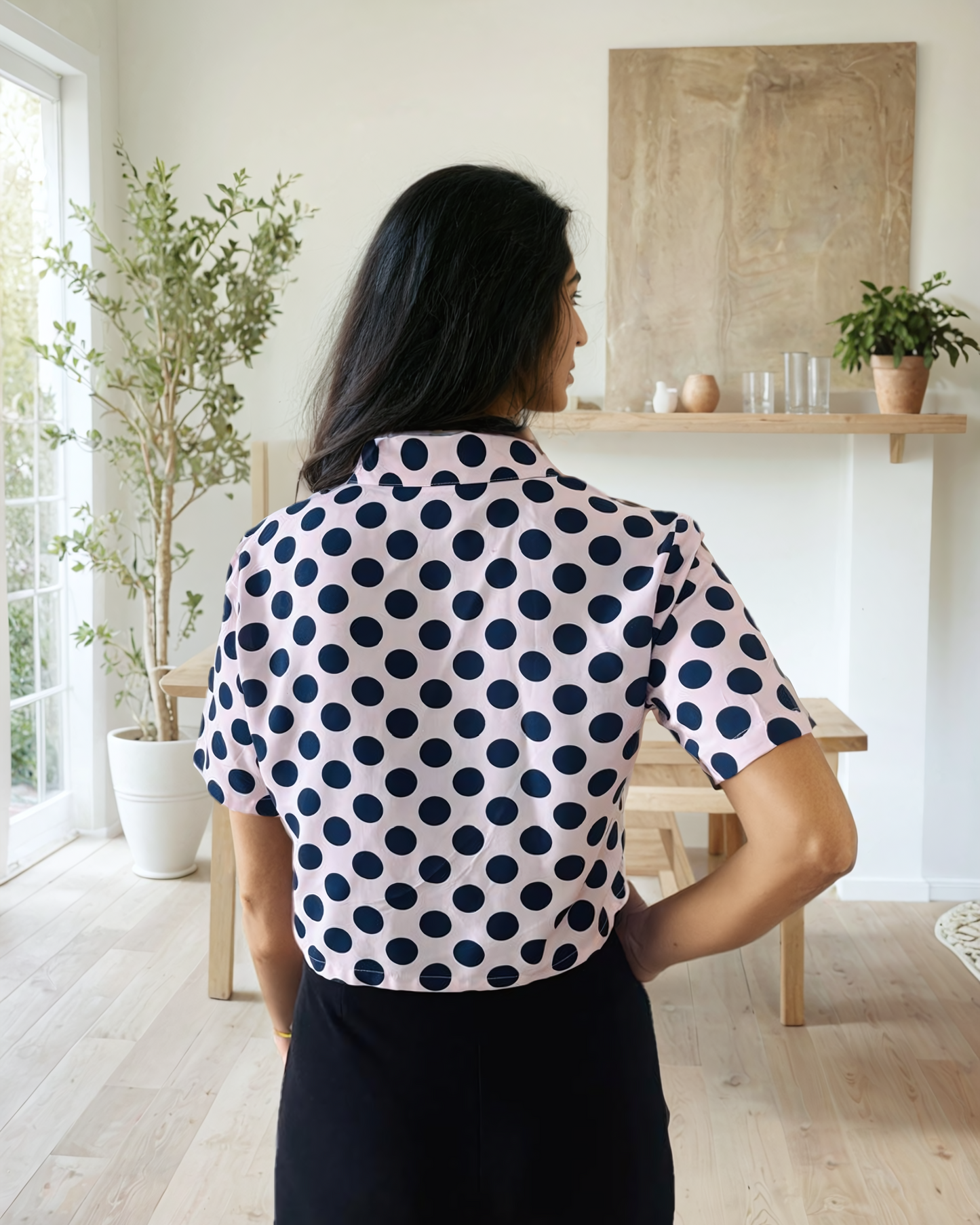 Short Sleeve Polka Dot  Crop Top